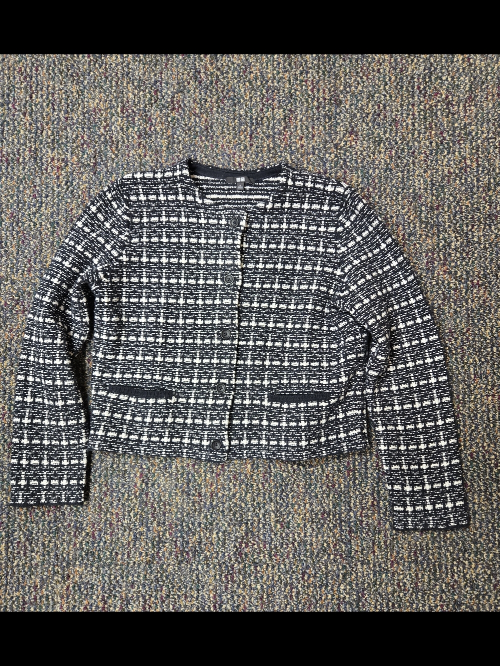 Uniqlo Black and White Tweed Cropped Blazer